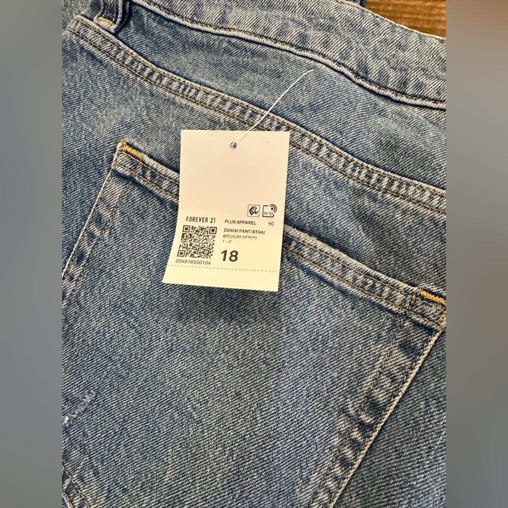 Forever 21 High Rise Slim Straight Jeans Diagonal Zipper Size 18 New With Tags - Picture 5 of 5